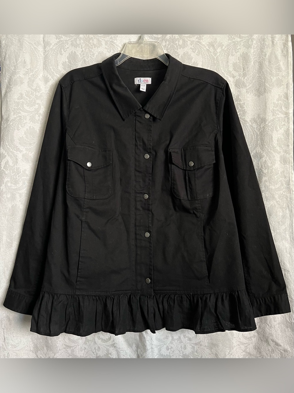 Denim & Co. Women’s Point Collar Snap & Zip Front Ruffle-Hem Jacket Plus Size 3X - Picture 1 of 7